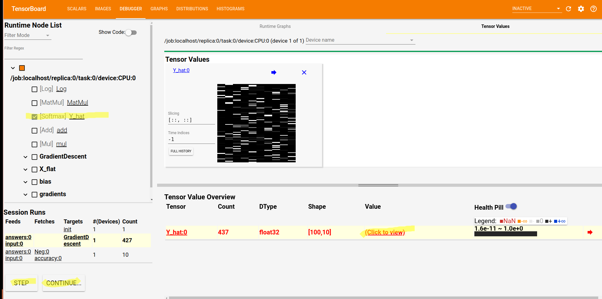 Debug view in Tensorboard.