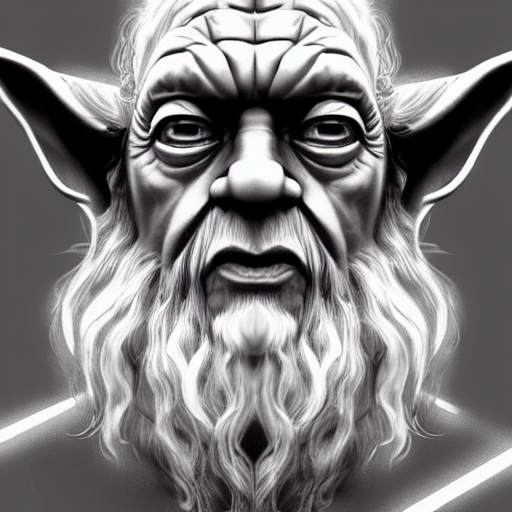 Prompt: A person half Yoda half Gandalf, fantasy drawing trending on artstation